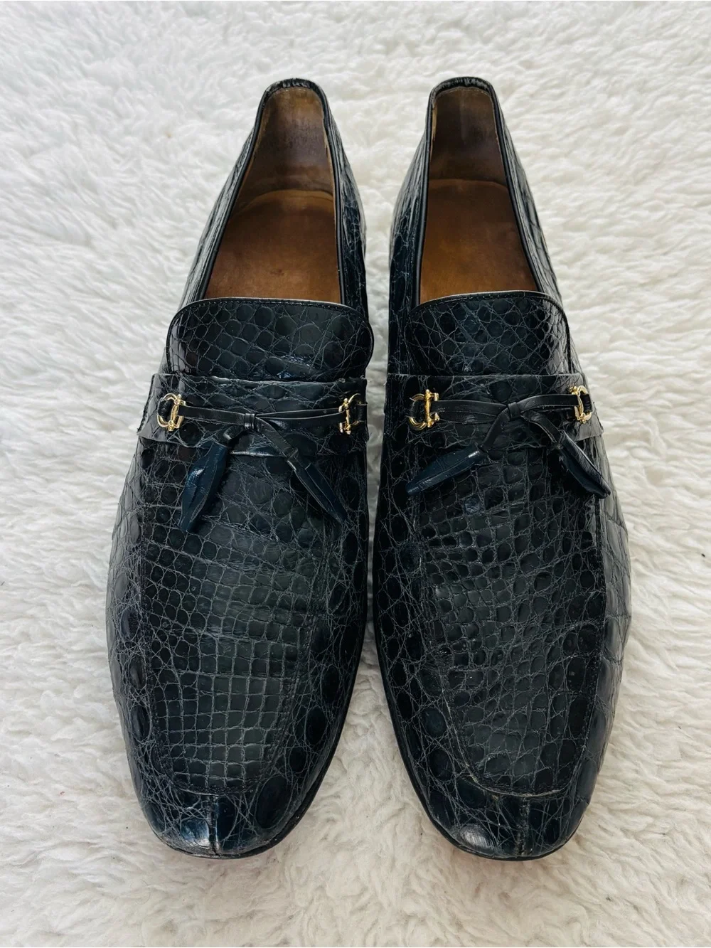 Vintage Genuine Croc Skin Navy Blue Leather Customized Slip On Shoes 10.5